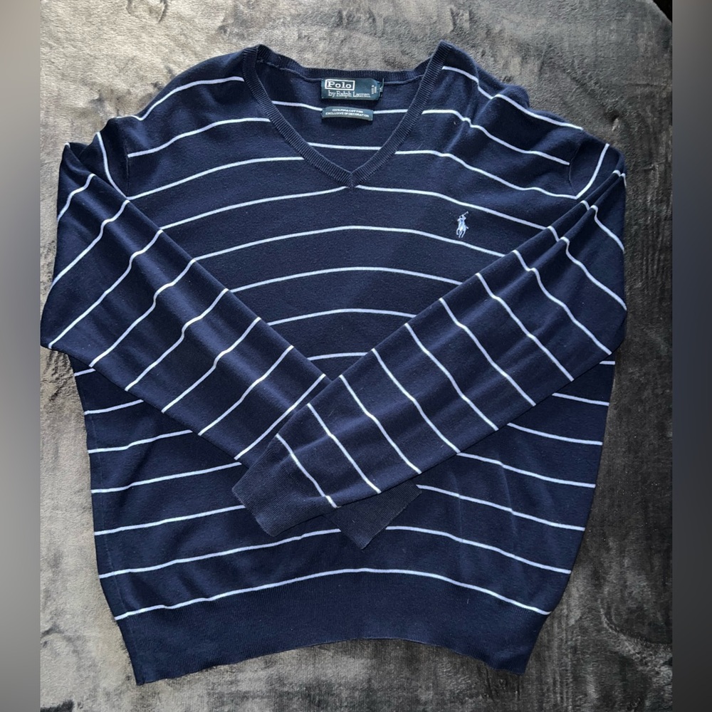 Men’s Polo by Ralph Lauren V-Neck Cotton Striped Sweater